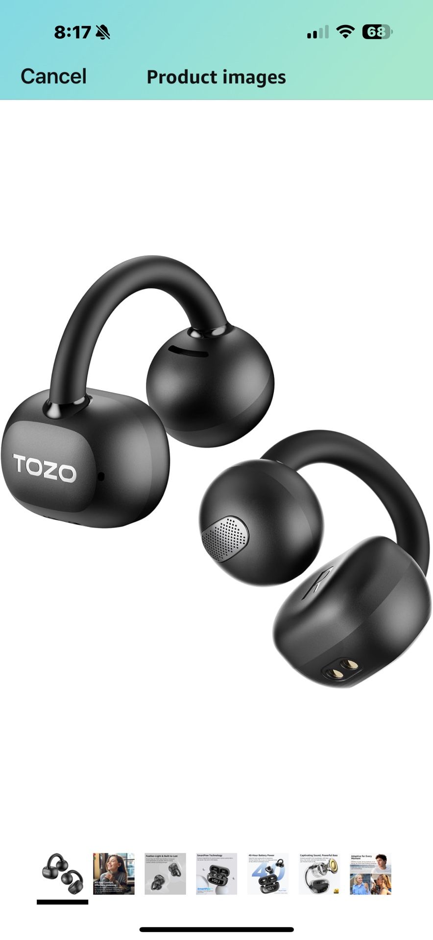 OpenEarRing True Open Ear Headphones, Lightweight Comfort Open Ear Clip Wireless Earbuds, 40H Play Bluetooth 5.4 Headphones with Smart Digital Display