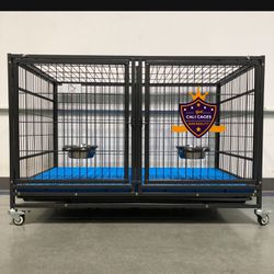 Dog Pet Cage Kennel Size 43” With Divider, Platsic Floor Grid  And Feeding Bowls New In Box 