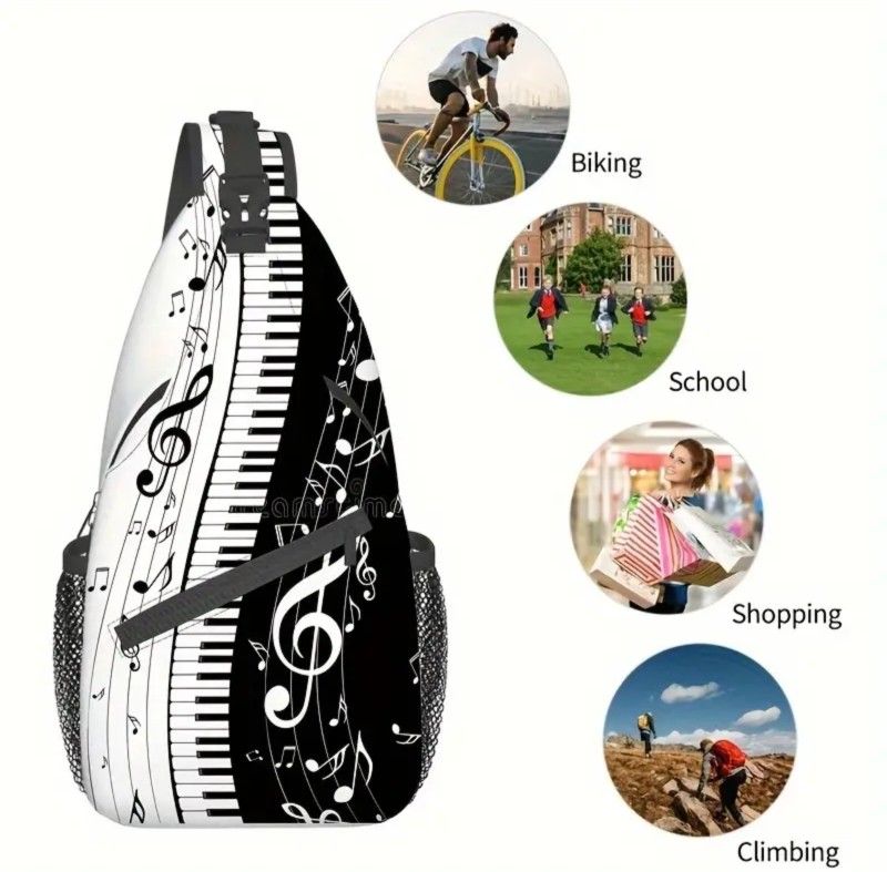 Trendy Piano Design Canvas Backpack, New
