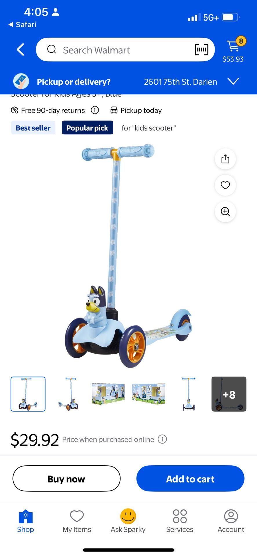 🔵New Never Used Bluey Ride n Glide Light Up Scooter 🔵🐾