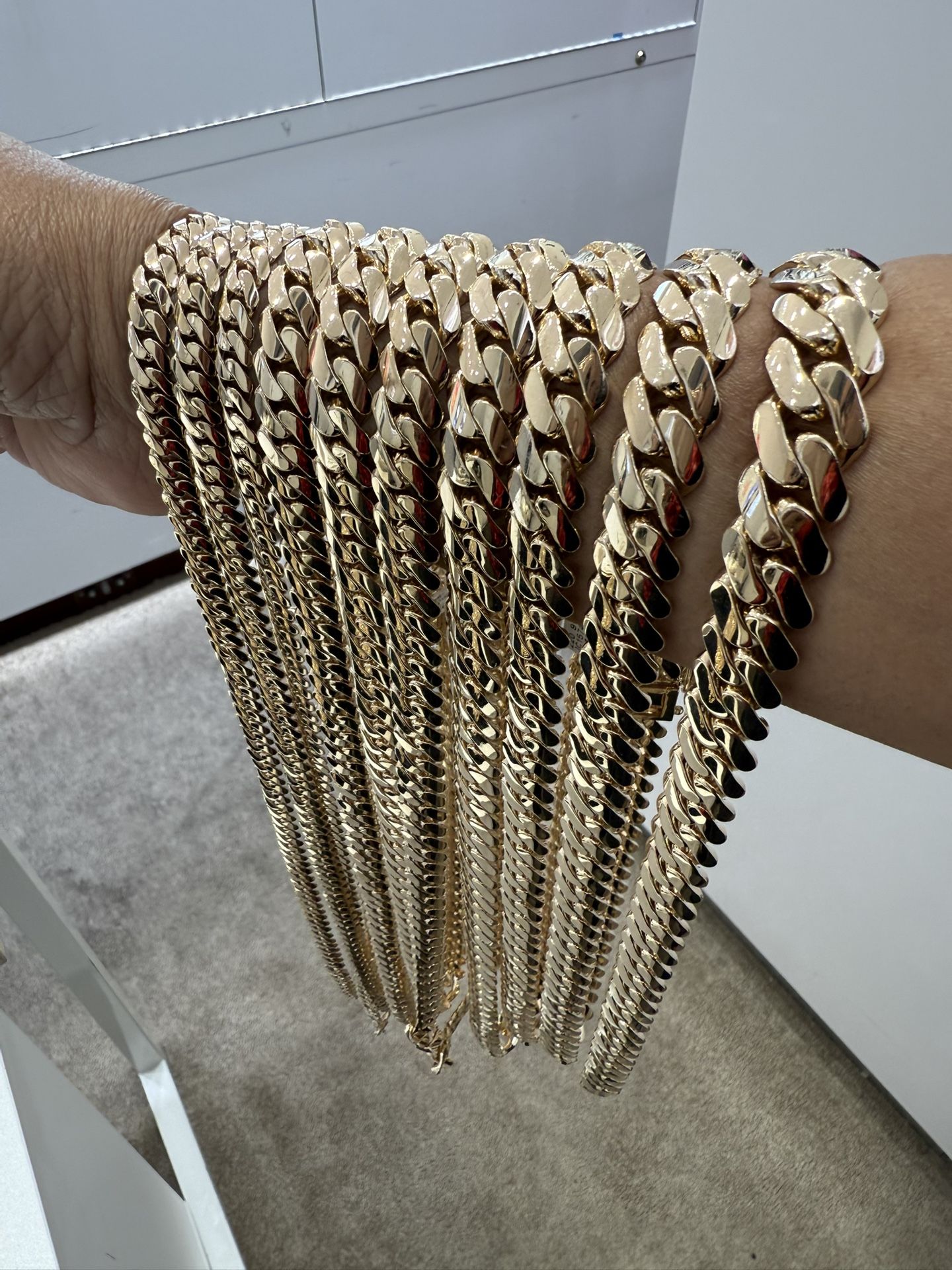 14KT Yellow Gold Solid Flat Miami Cuban Chains 7mm-14mm