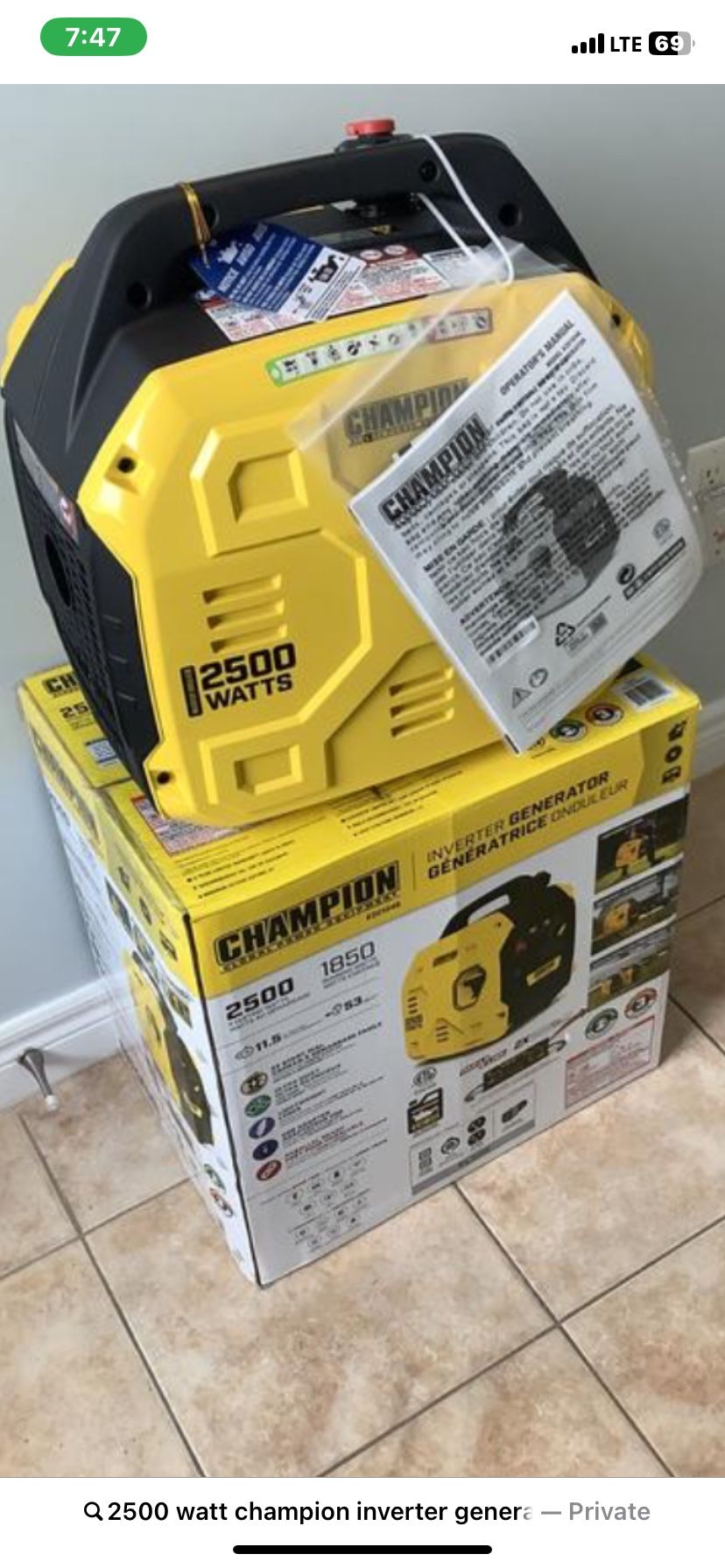 2500 Watt Champion Inverter Generator 