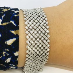 NEW Arrival .925 sterling silver (ROHDIUM PLATED , Non tarnish) and Cubic Zirconia Bracelet for standard 7 inches wrist.