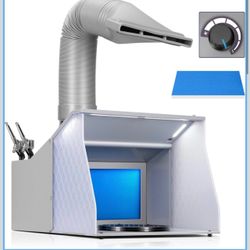 VIVOHOME Dual Fans Portable Airbrush Paint Spray Booth Kit with 4 LED Lights CRI 95, Spray Gun Racks, Turn Table and Filter Hose Airbrush Booth for Pa