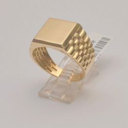 Square ID Ring with Link Edge 10k Yellow Gold Personalize Engrave Simple