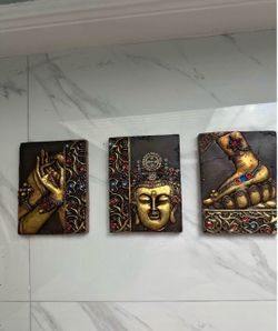 Buddha Jeweled Art Work 3 Tiles Decor