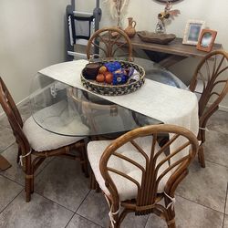 Boho Glass Dining Table Set – 4 Chairs & matching runner and cushions included