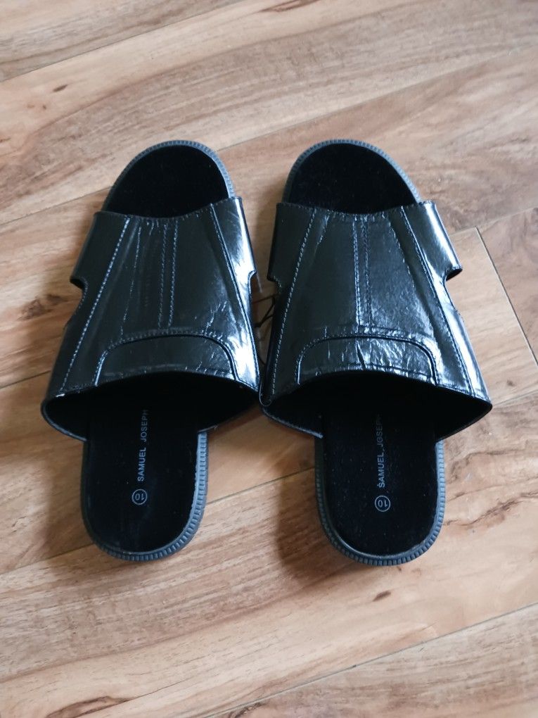 Men’s Faux Leather Black Sandal By Samuel Joseph