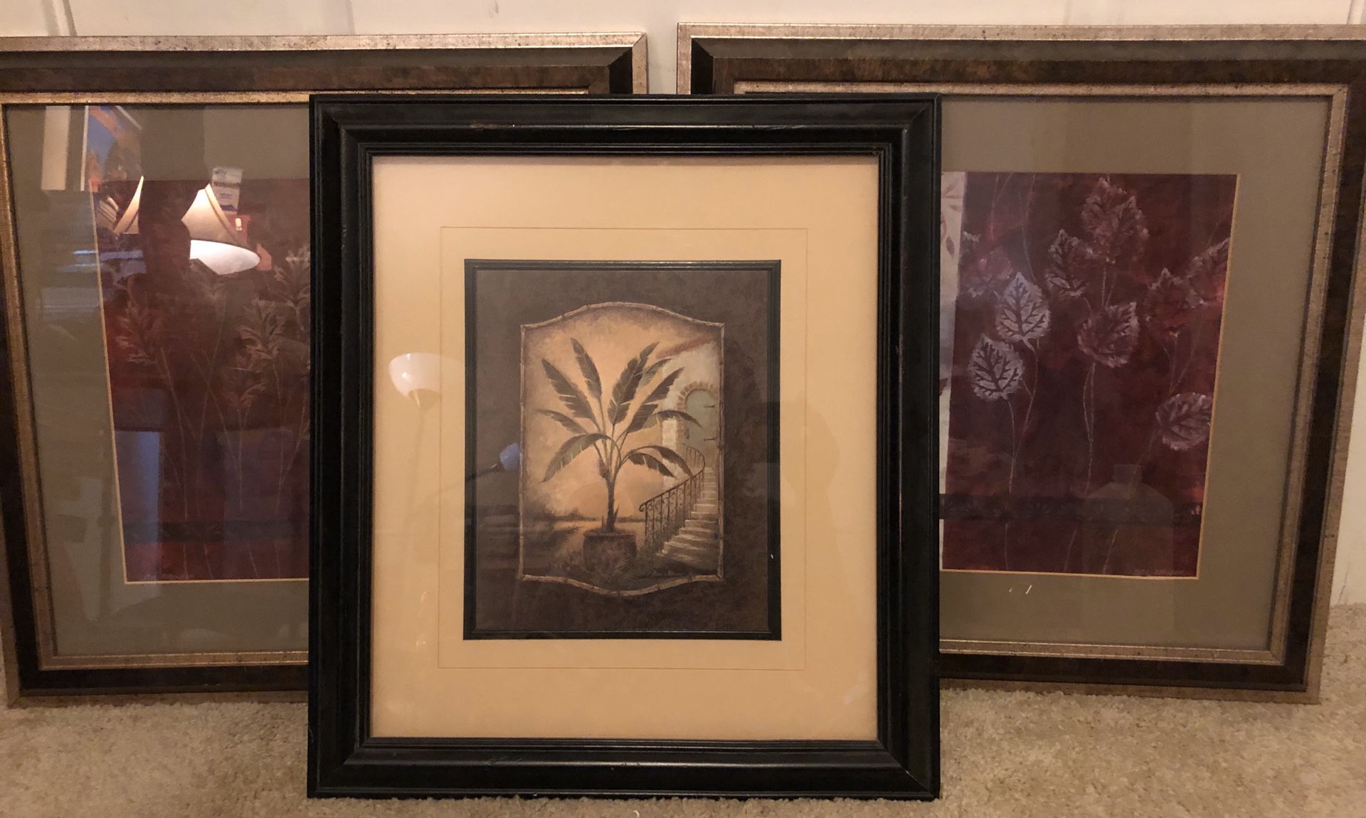 Three framed art prints