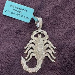 Solid 925 Silver Moissanite Scorpion Pendant 