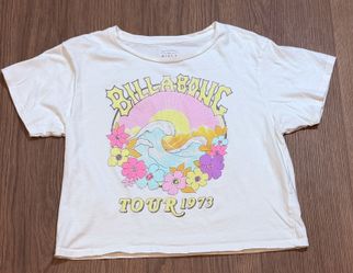 Billabong Womens Large Tour 1973 Wave Floral Graphic T-Shirt White #15B
