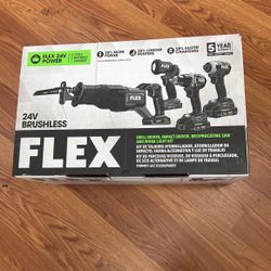 Flex 24V Brushless 4 Tool Kit Drill Driver Impact Driver Recip Saw & Work Light 