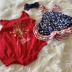 New! Cat & Jack Patriotic Romper & 2PC Outfit Set w/ Headband *NB 