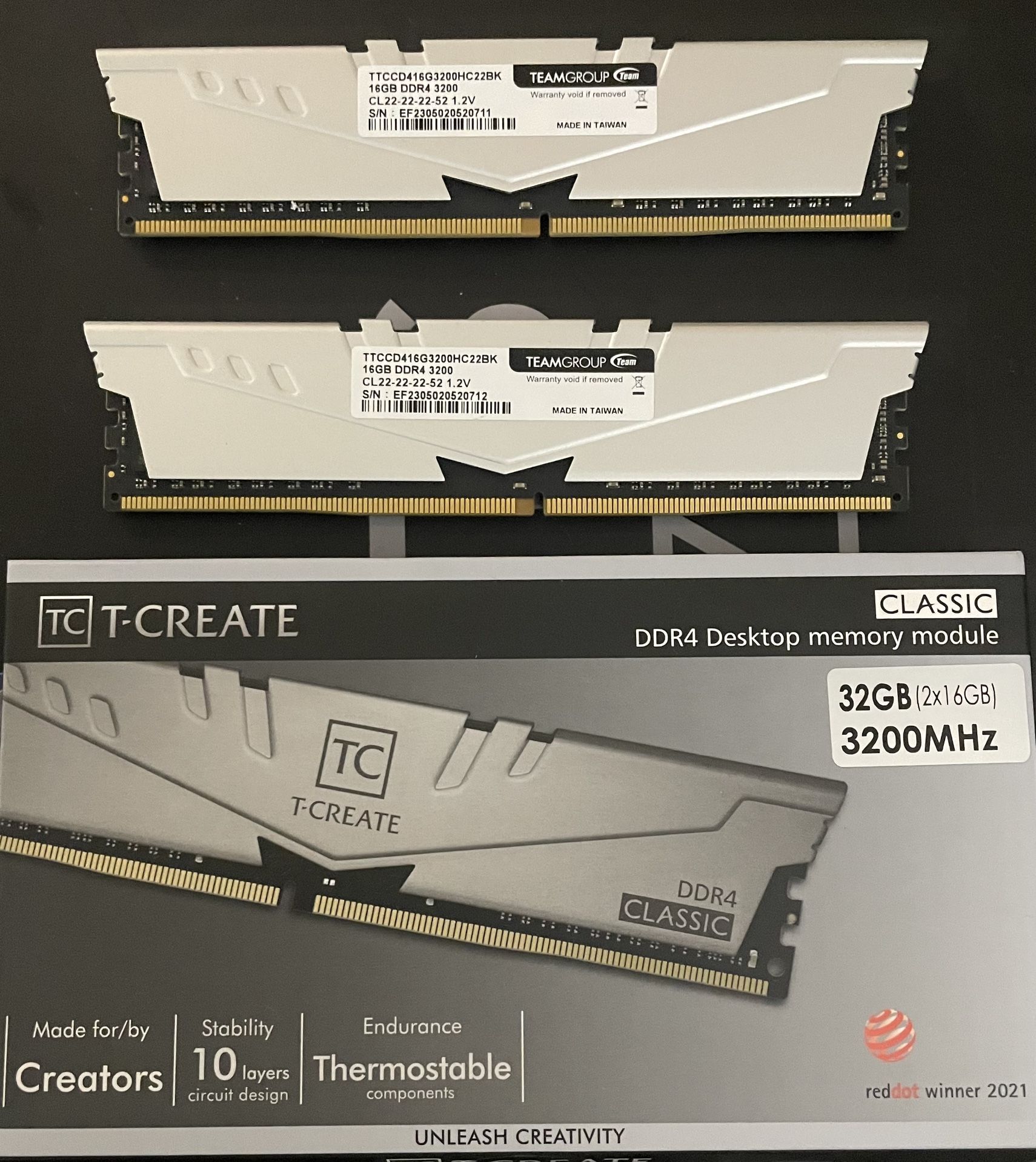 32 GB - DDR4 32GB 3200MHz (2x16GB) T-CREATE DRAM Computer PC RAM Modules