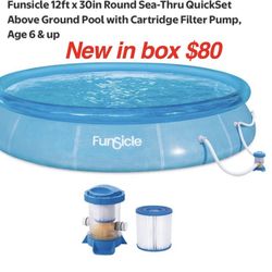 New in box Funsicle 12ft x 30in Round Sea-Thru QuickSet Above Ground Pool with Cartridge Filter Pump, Age 6 & up $80 firm cash only pick up East Palmd
