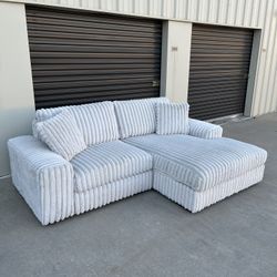 Oversized Light Gray Corduroy Sectional Couch. Delivery Available!