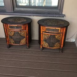 Antique Mid  Century Bamboo Nightstands Or Side Tables 