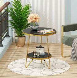 Black Gold 2-Tier Round Side End Table new