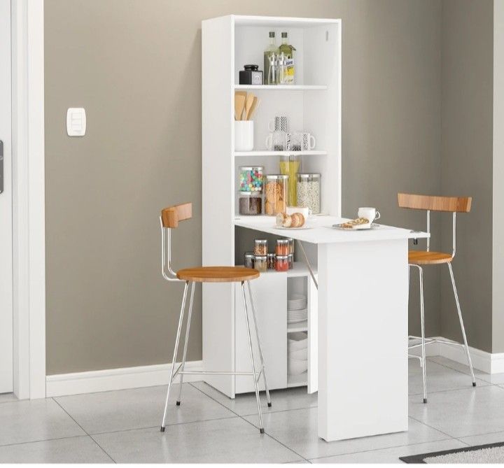 Multipurpose Kitchen Cabinet with Foldable Table and Storage