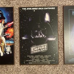 LOT OF VERY RARE 3 DISNEY OFFICIAL STAR WARS 19x13 POSTER BOARD WOOD WALL ART