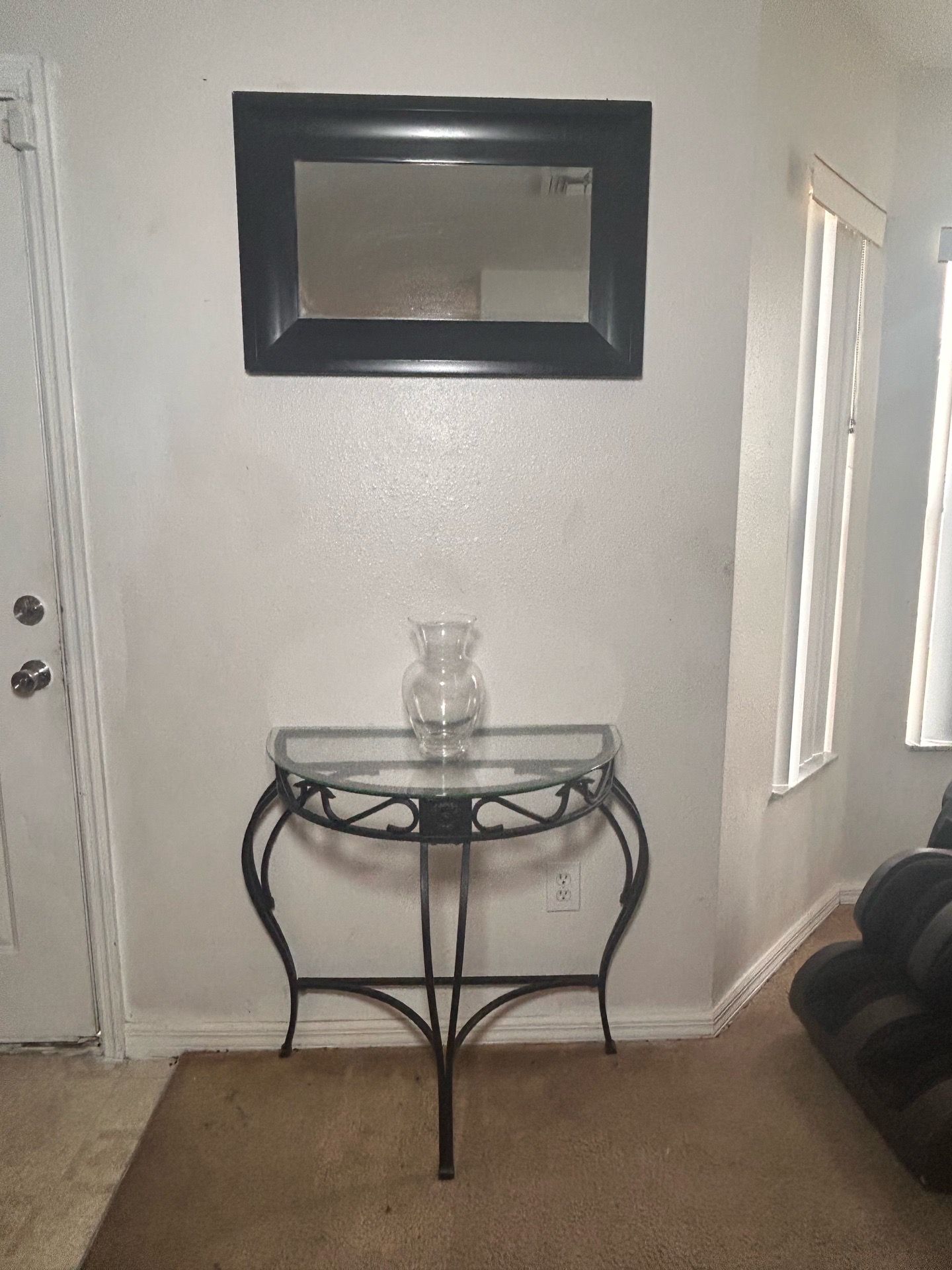 Glass top entryway table with mirror