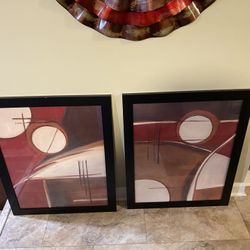 2 Identical Large Abstract Framed Wall Art. 
