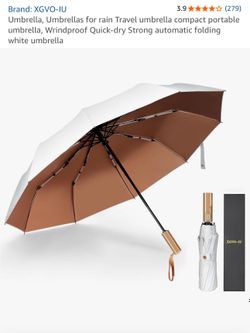 Umbrella, Umbrellas for rain Travel umbrella compact portable umbrella, Wrindproof Quick-dry Strong automatic folding white umbrella