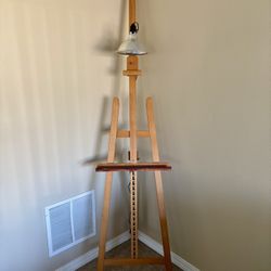 Wood Art Easel. Paint Supplies, Lamp