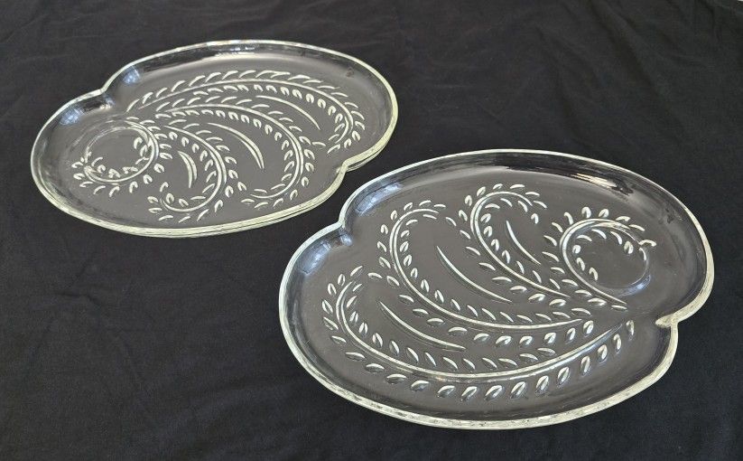 2 Federal Glass Homestead Snack Plates 11" Trays ONLY 1950s Vintage Set OF 2