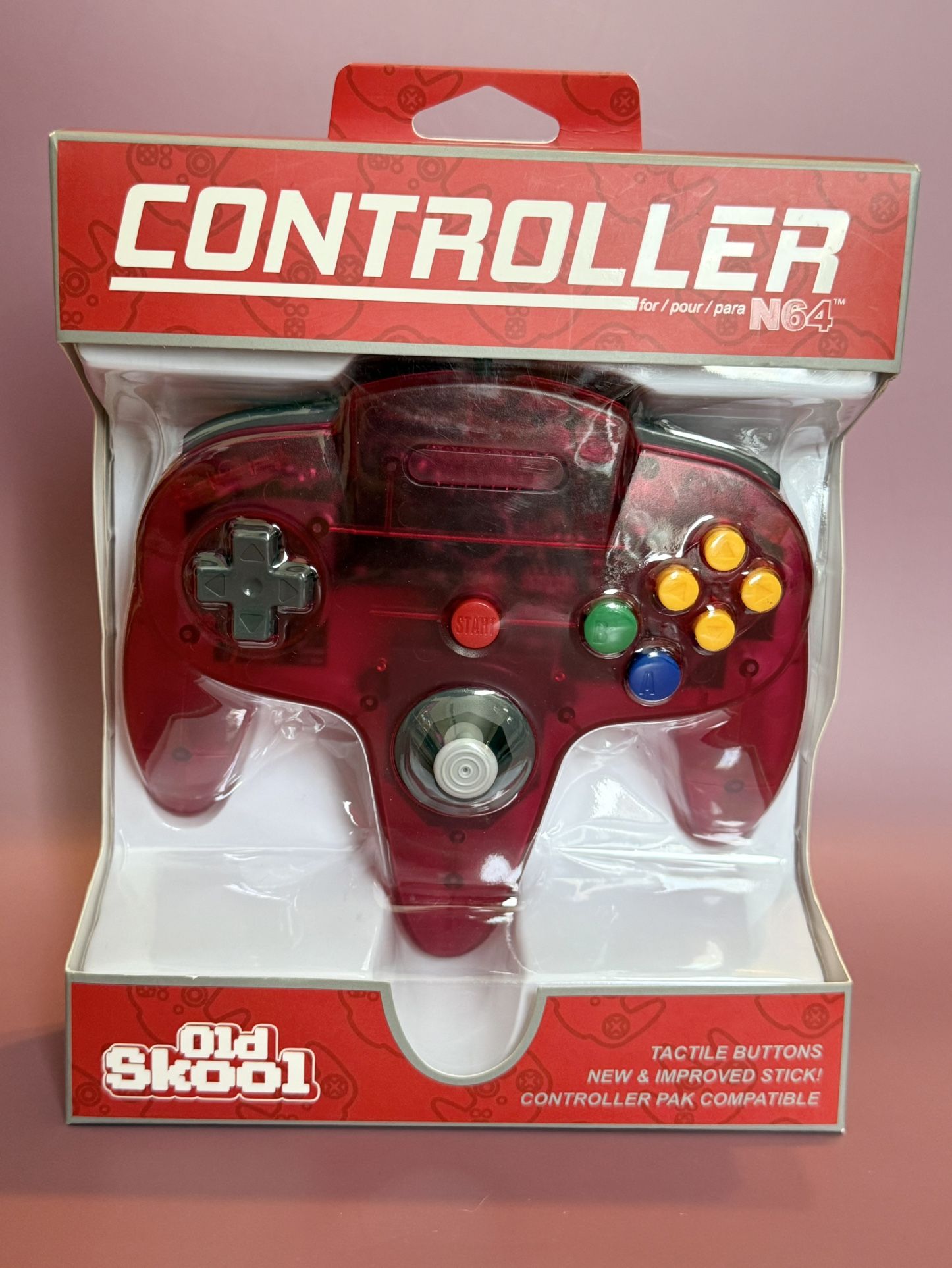 NEW. Old Skool N64 Controller Watermelon Red