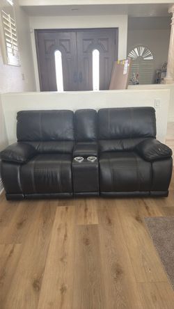 Black Leather Reclining Loveseat with Console