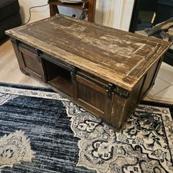 Rustic Coffee Table W Sliding Doors