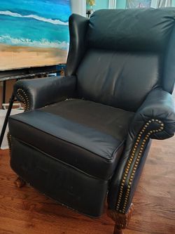Blue Leather Action Lane Wingback Recliner