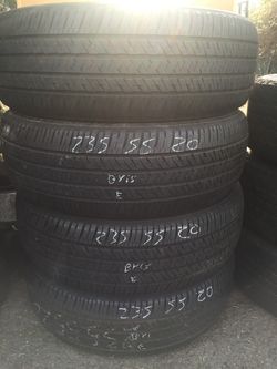 235/55/20 Bridgestone set of used tires in great condition 75-80% tread 250$ for 4 . Installation balance and alignment available. Road force balanc