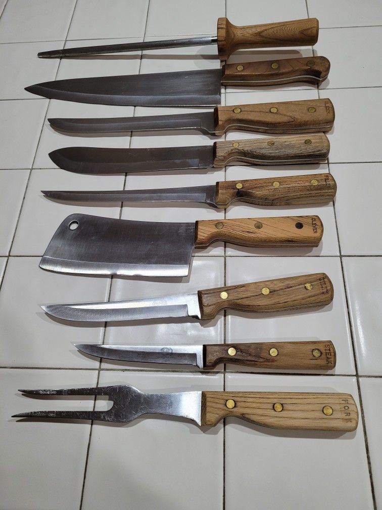 10 Piece Butcher Block Set Carvel Hall Kitchen Knife Set Chef Fillet  Cleaver etc