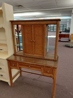 vintage rattan and bamboo vanity desk