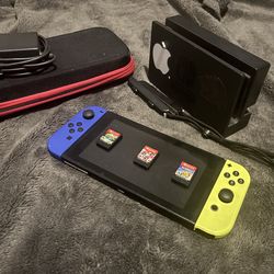 Nintendo Switch Console w/ Neon Blue & Yellow Joy-Cons (Good Condition)