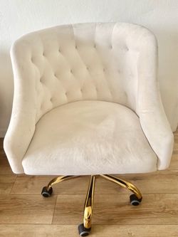 White Tufted Velvet Office Chair Gold Base