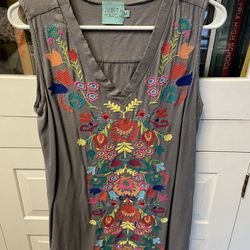 Judith March Size M Tunic Top Embroidered Applique Sleeveless 1353D-1