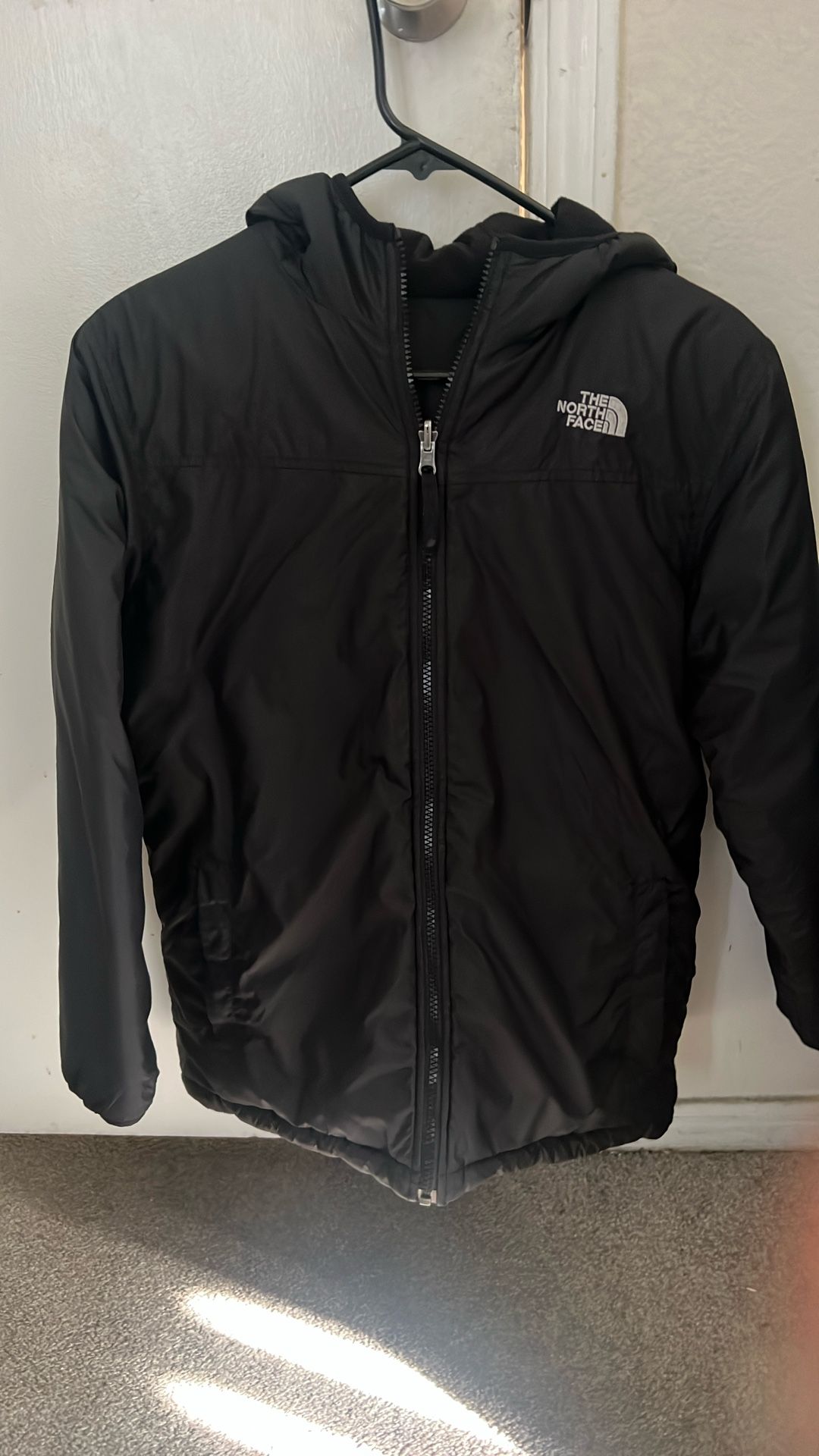 Reversible Black North Face Jacket With hoodie Size Large Youth 14/16