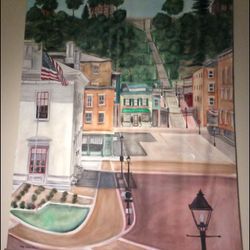 Large Hand Painted Canvas Mural of Downtown Galena “High School Steps” by Betsy Karge