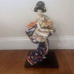Vintage Japanese 16" Geisha Doll in Blue Kimono 