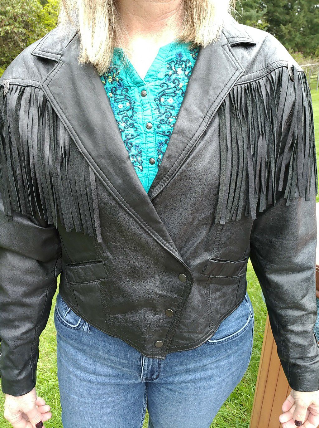 Women's black leather jacket