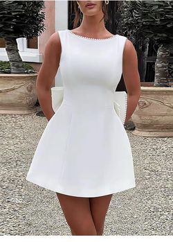 Pearl White Short Dress With Bow