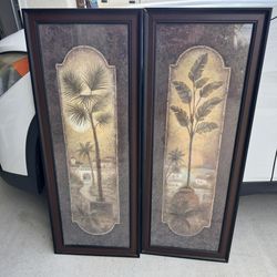 Two Beautiful Framed Hanging Wall Art Palm Trees