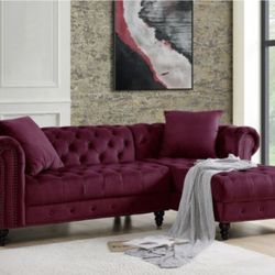 RED VELVET SECSIONAL SOFA WHIT 2 PILLOWS NEW IN BOX☎️1714586,2564 PICK UP PRICE
