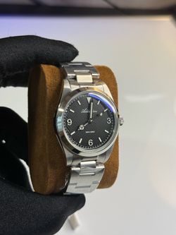 New Silver Steel Watch | Black Textured Dial 3-6-9 | Explorer Style | Luxury Watch