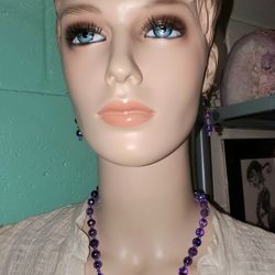 TURQUOISE/PURPLE FUSED GLASS NECKLACE SET
