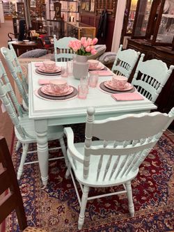 Aqua Green Table w/ 6 Chairs