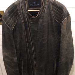Leather Distressed Biker Jacket, Xl ( Custom Fit ) 